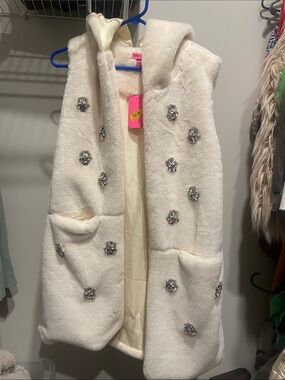 Betsey Johnson Ivory Faux Fur Jacket with Plush Texture